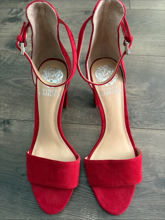 Vince Camuto Shoes - Vince Camuto Red Suede Open-Toe Ankle-Strap Heels - NEW
